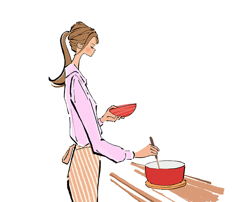 フリーイラスト（無料素材）キッチンで料理する女性