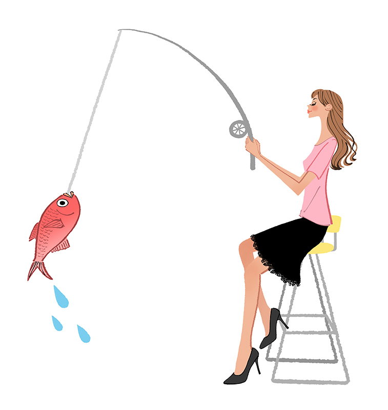 魚釣りをする女性のイラスト