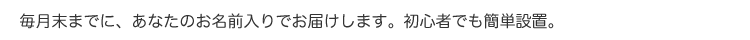 毎月末までに、あなたのお名前入りでお届けします。初心者でも簡単設置