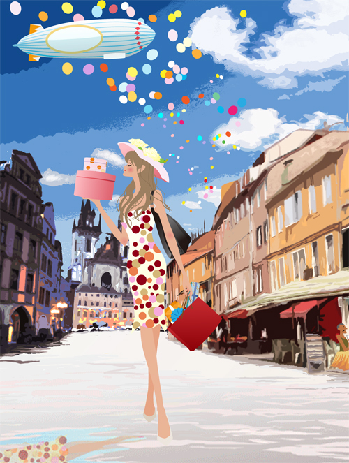 傘を差して自転車に乗る熊と女の子