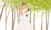 作品NO.F007　ウェディングドレス,結婚,花嫁,ブーケ,森,林,女性