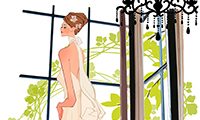 作品NO.I192　ウェディングドレス,結婚,花嫁,窓辺,立つ,女性