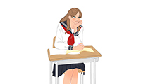 作品NO.F239　女子高校生,セーラー服,制服,女子高生,机,座る,頬杖をつく,教室