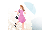 作品NO.f364　雨上がり,傘,水たまり,イラスト,ファッション,女性