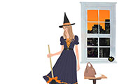 作品NO.f417　ハロウィン　箒を持つ女の子とかぼちゃ