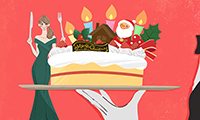 作品No.dc051　クリスマスケーキを食べる女性のイラスト