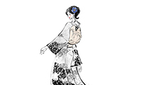 作品No.iwf155　着物,振袖,女性,モノトーン,イラスト作成
