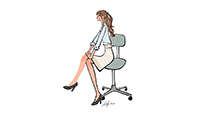 作品No.afs005　オフィスで椅子に座り膝のストレッチをする女の子