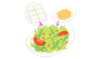 作品No.w262　サラダに豆腐、大豆を混ぜる,イラスト