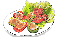 作品No.iwf358 ピーマンの肉詰め／料理のイラスト