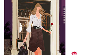 満月の夜,女性,ファッション,イラスト,ポストカード