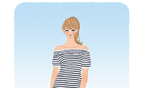 海辺,女性,ファッション,麦わら帽子,イラスト,ポストカード